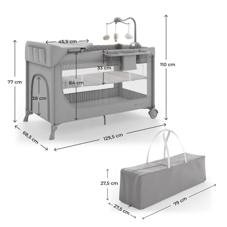 Kinderkraft, Leody Up, łóżeczko turystyczne z akcesoriami, grey