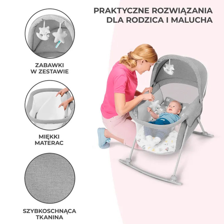 Kinderkraft, Lovi, leżaczek-kołyska 3w1, szara