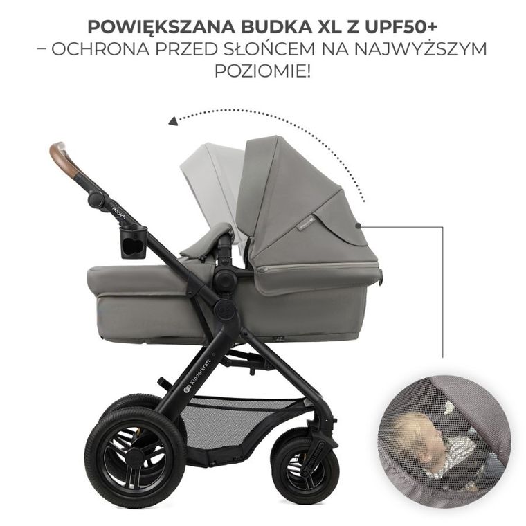 Kinderkraft, Moov 2 Air, wózek wielofunkcyjny, 3w1, Light Grey