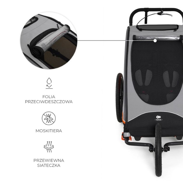 Kinderkraft, Nava, przyczepka rowerowa, wózek, sunny orange
