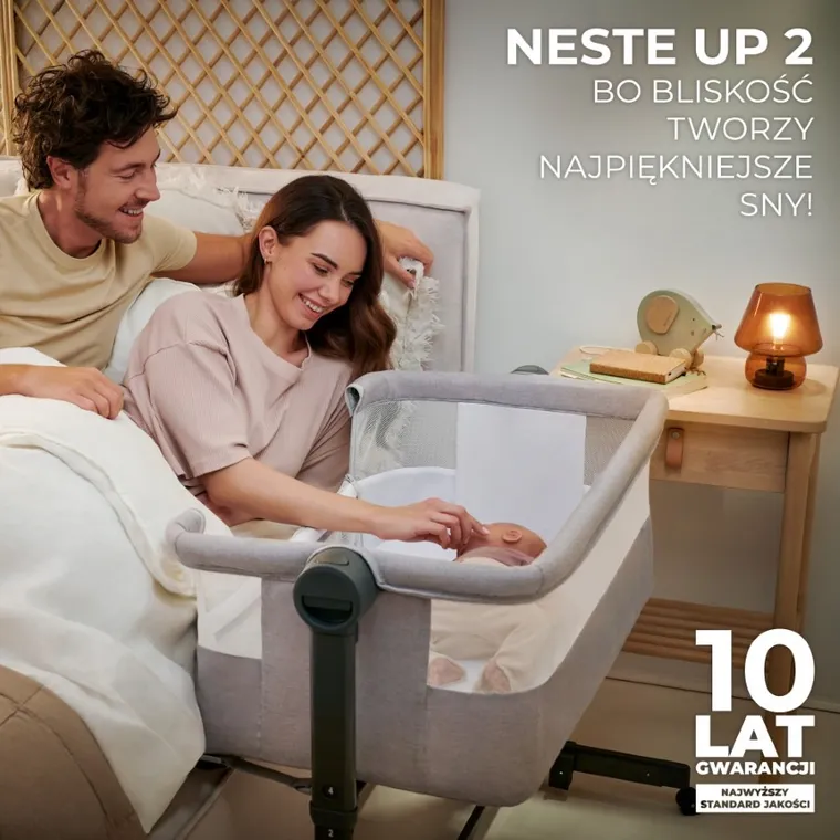 Kinderkraft, Neste Up 2, łóżeczko dostawne, light grey