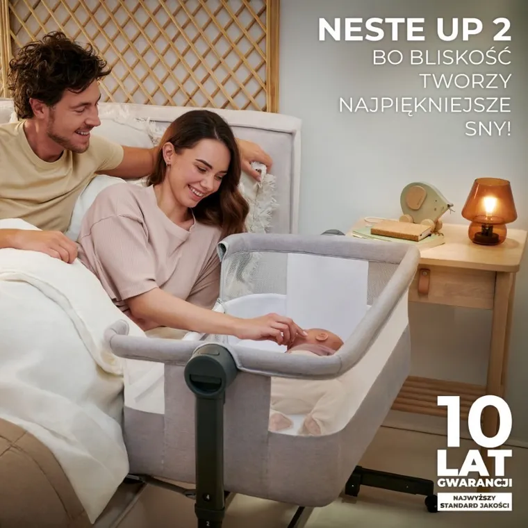 Kinderkraft, Neste Up 2, łóżeczko dostawne, light grey