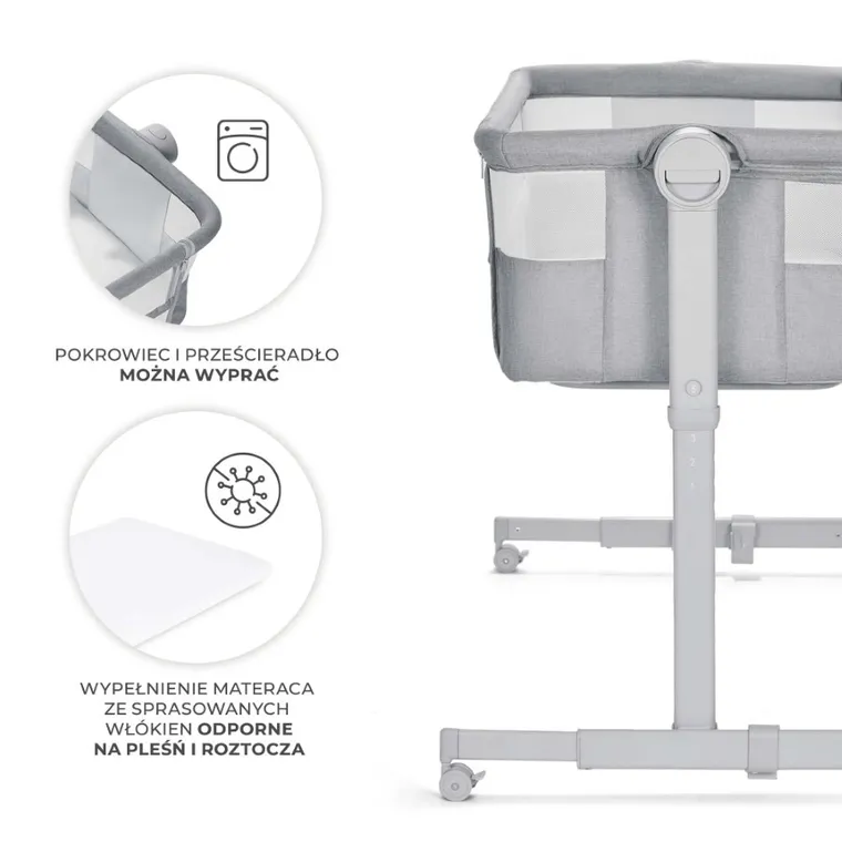 Kinderkraft, Nestee Up 2, łóżeczko dostawne, full light grey