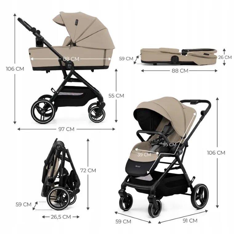 Kinderkraft, Yoxi, Mink Pro, wózek wielofunkcyjny 3in1, Sand Beige