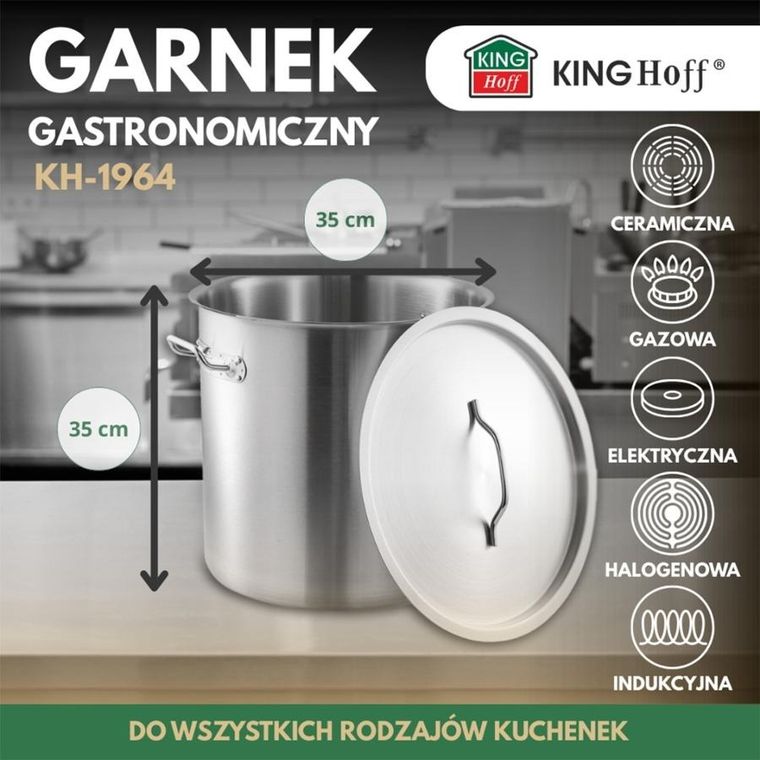 Kinghoff, garnek gastronomiczny z pokrywą, stalowy, 33l, KH-1964