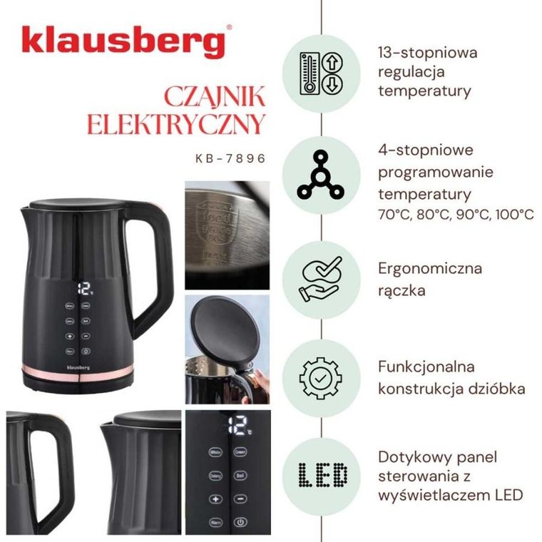 Klausberg, czajnik elektryczny LED z regulacją temperatury, 1,7l
