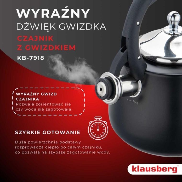 Klausberg, czajnik stalowy z gwizdkiem, 2,8l, KB-7918