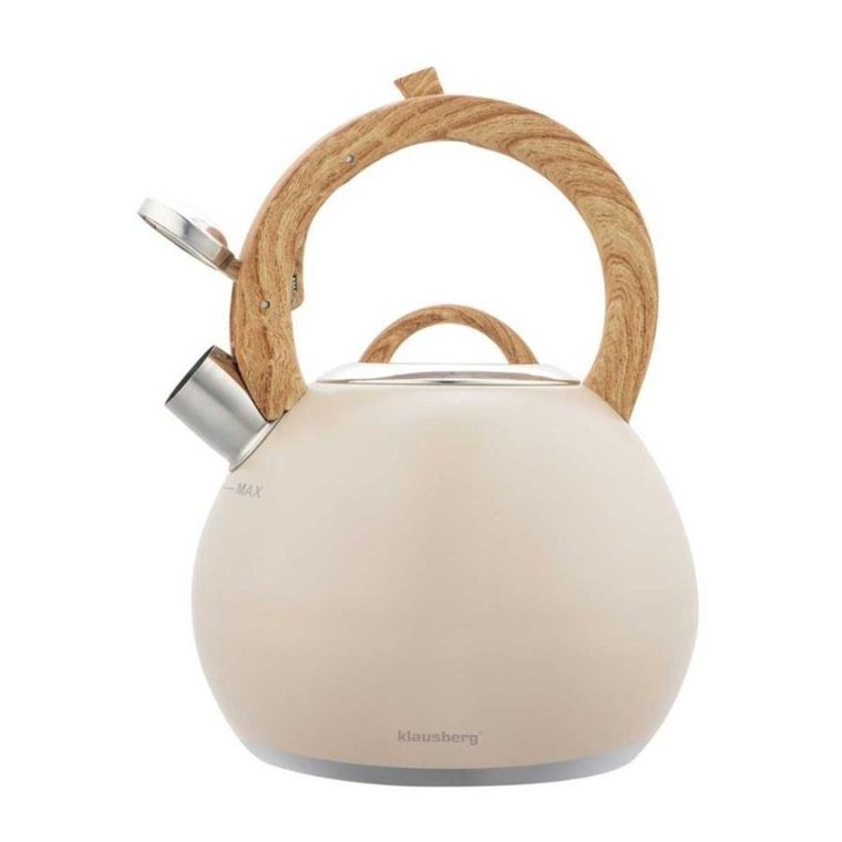Klausberg, czajnik stalowy z gwizdkiem, beżowy mat, 3l, kb-7956
