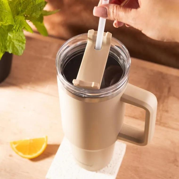 Klausberg, kubek termiczny, z rączką i słomką, stalowy, 1100 ml, kb-7944