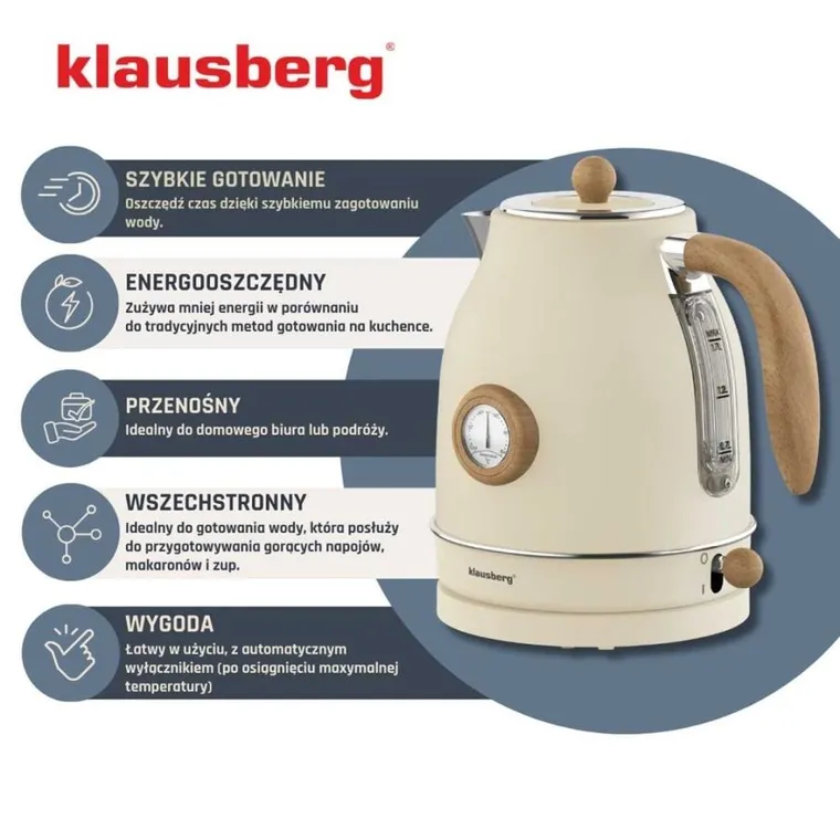 Klausberg, Retro, czajnik elektryczny, z termometrem, 1,7l, kb-9006