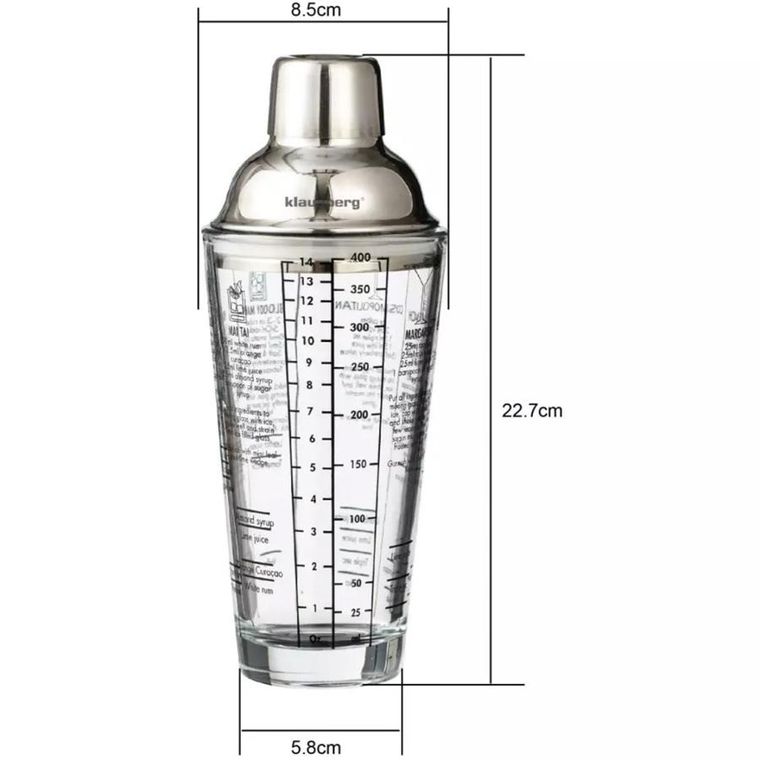 Klausberg, szklany shaker barmański z przepisami, 400 ml, KB-7647