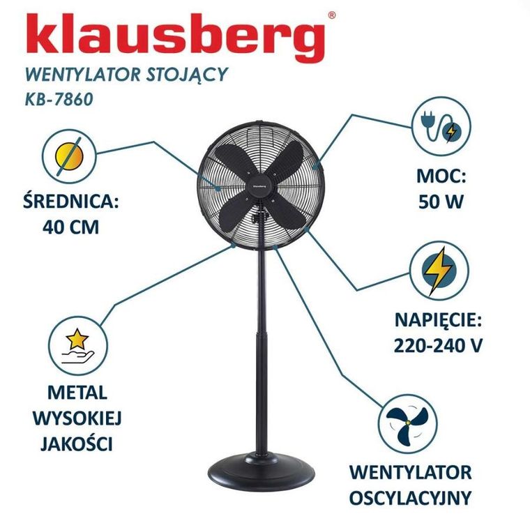 Klausberg, wentylator, wiatrak podłogowy, KB-7860