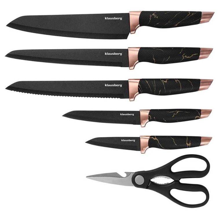 Klausberg, zestaw noży kuchennych z ostrzałką, stojak