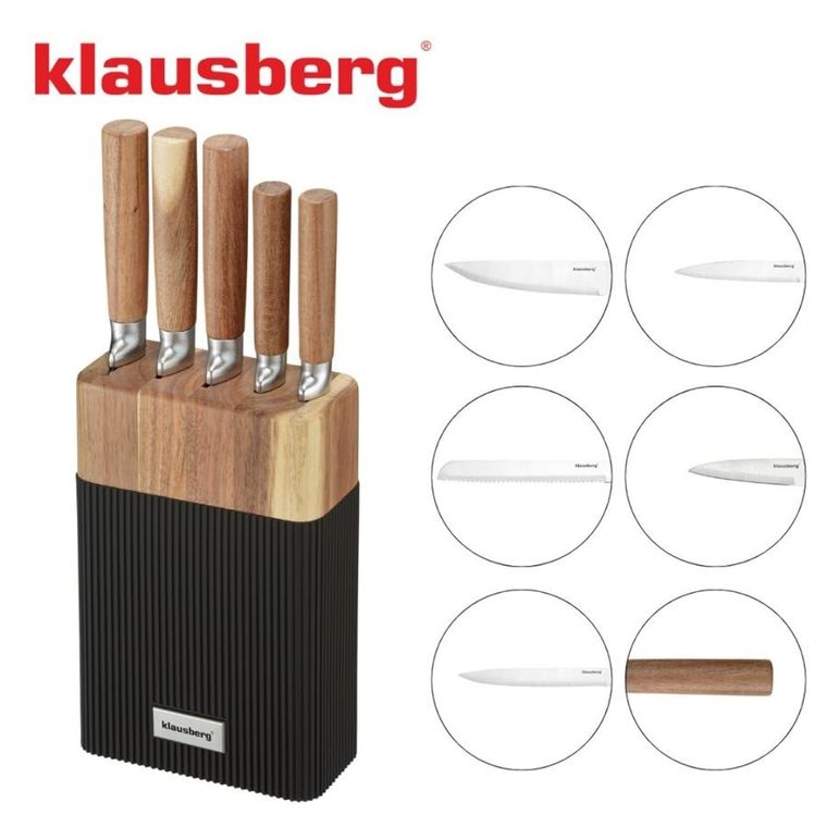 Klausberg, zestaw noży w bloku akacjowym, kb-7981