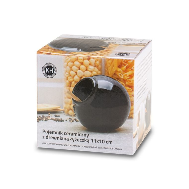 Könighoffer, Ceramic, pojemnik kuchenny z drewnianą łyżeczką, czarny