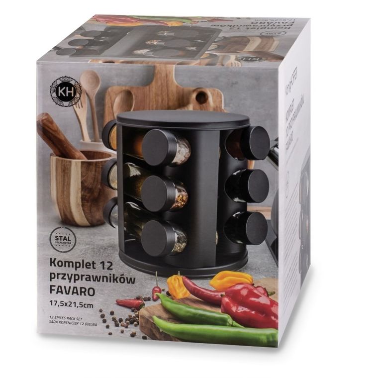 Könighoffer, Favaro, zestaw przyprawników, czarny, 12 elementów