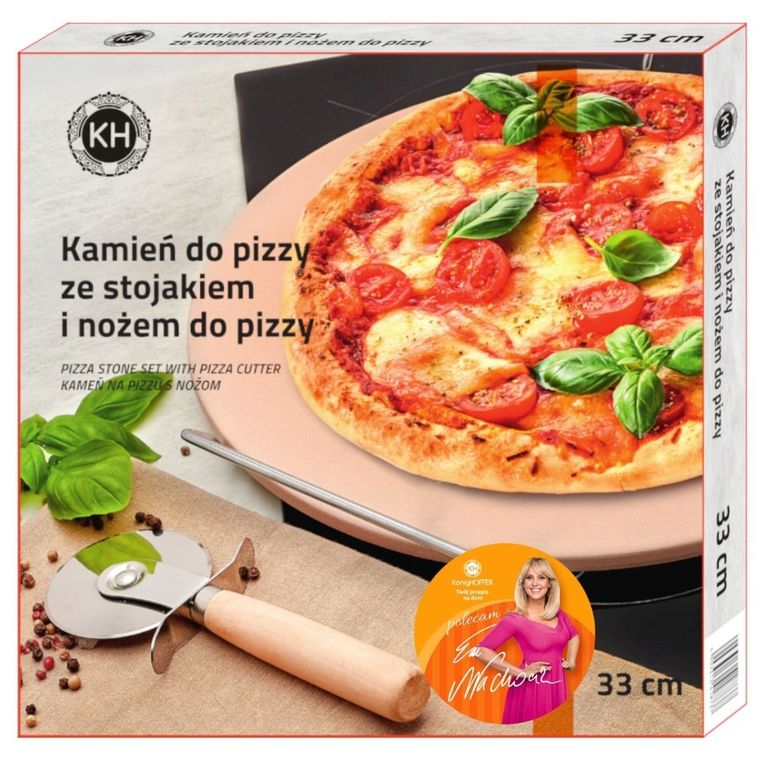 Könighoffer, kamień do pizzy ze stojakiem i radełkiem, 33 cm