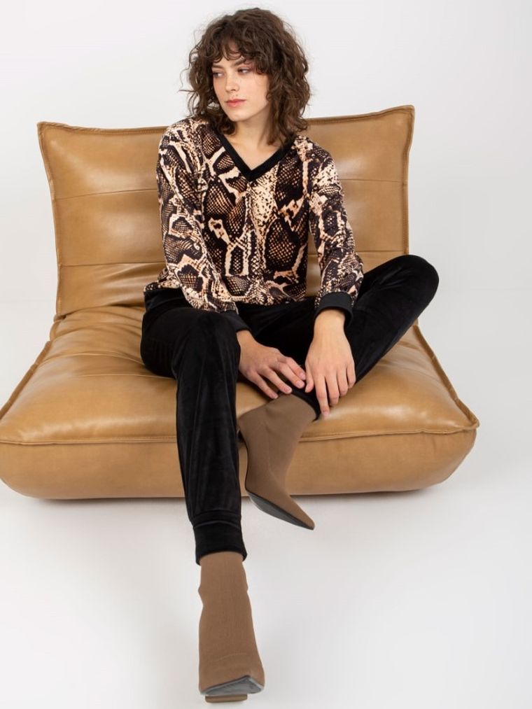 Komplet damski, Bluza, Spodnie, welurowy, mix, Rue Paris