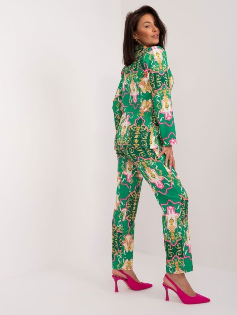 Komplet damski, Marynarka, Spodnie materiałowe, zielony, Italy Moda