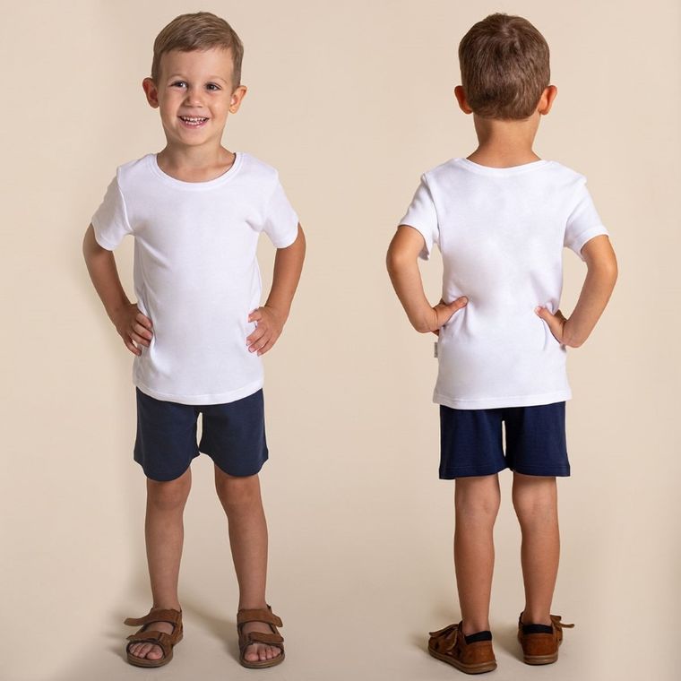 Komplet dziecięcy, T-shirt, Szorty, biało-granatowy, Nicol