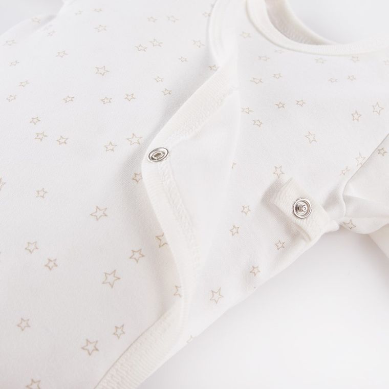 Komplet niemowlęcy, Czapka, Body z długim rękawem, Półśpiochy, Pajac, ecru, Eevi