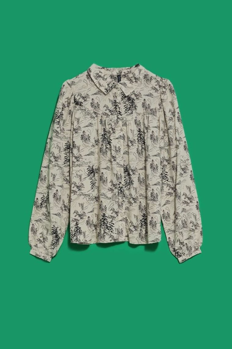 Koszula damska z długim rękawem, beżowa, Moodo