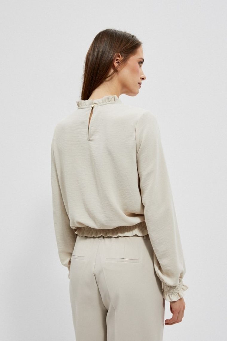 Koszula damska z długim rękawem, beżowa, Moodo