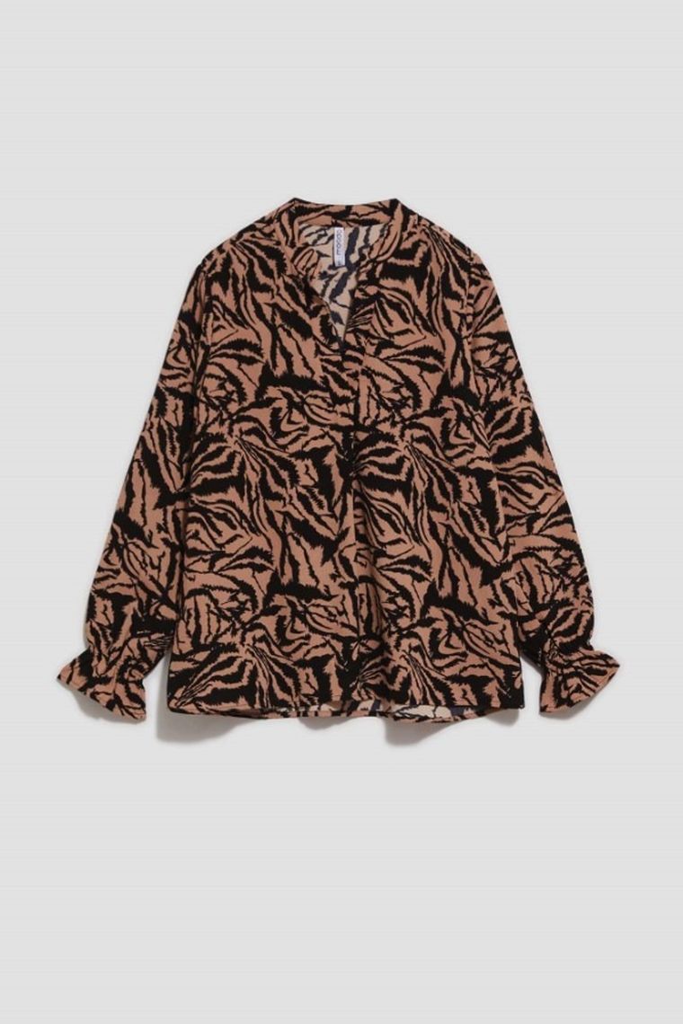 Koszula damska z długim rękawem, beżowa, Moodo