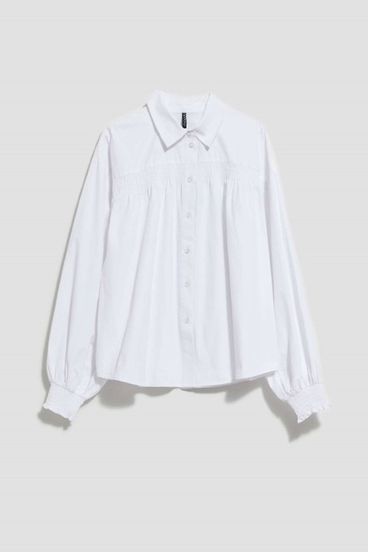 Koszula damska z długim rękawem, biała, Moodo