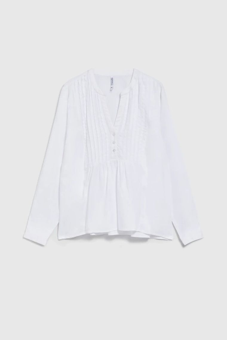 Koszula damska z długim rękawem, biała, Moodo