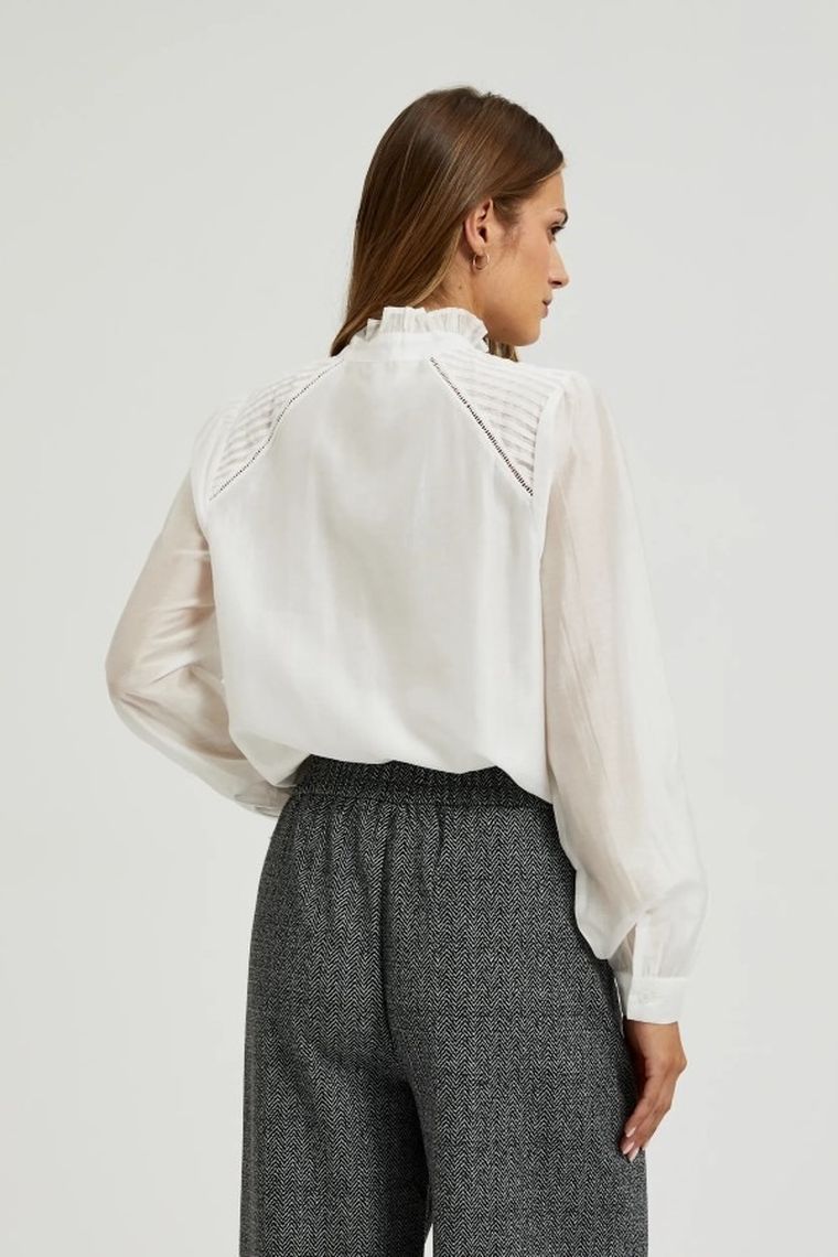 Koszula damska z długim rękawem, biała, Moodo