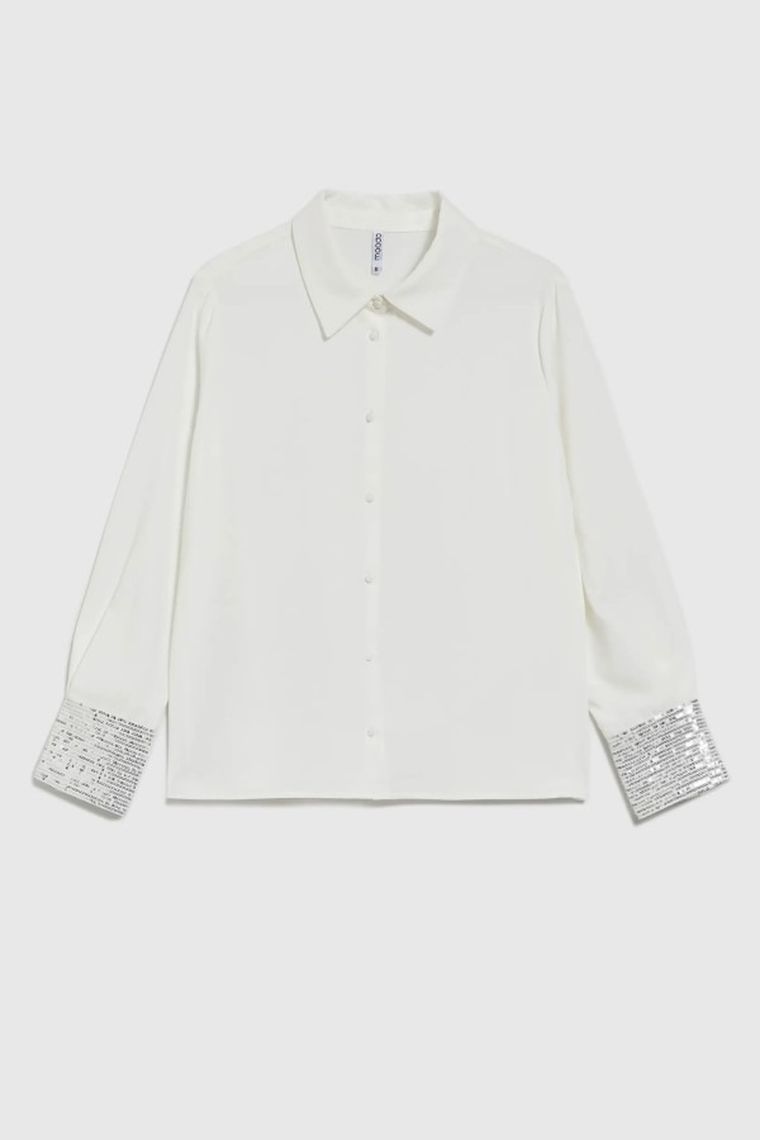 Koszula damska z długim rękawem, biała, Moodo