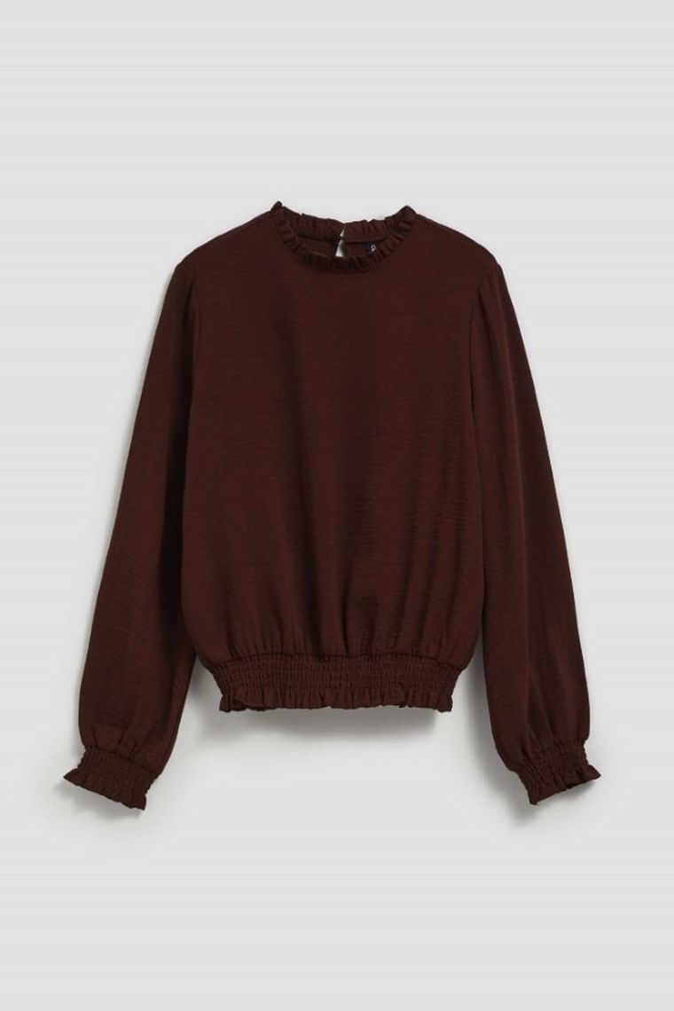 Koszula damska z długim rękawem, brązowa, Moodo