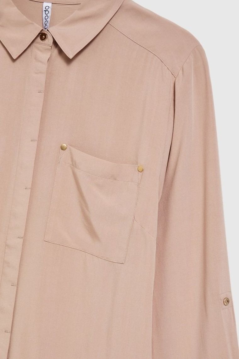 Koszula damska z długim rękawem, brązowa, Moodo