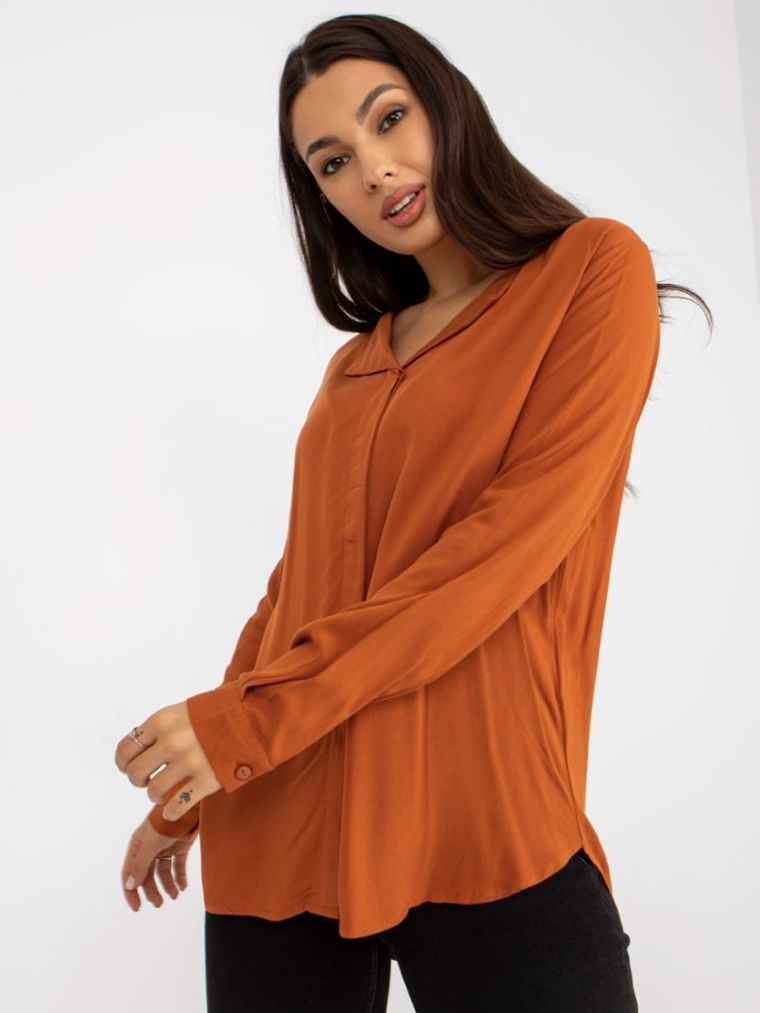 Koszula damska z długim rękawem, brązowa, Sublevel
