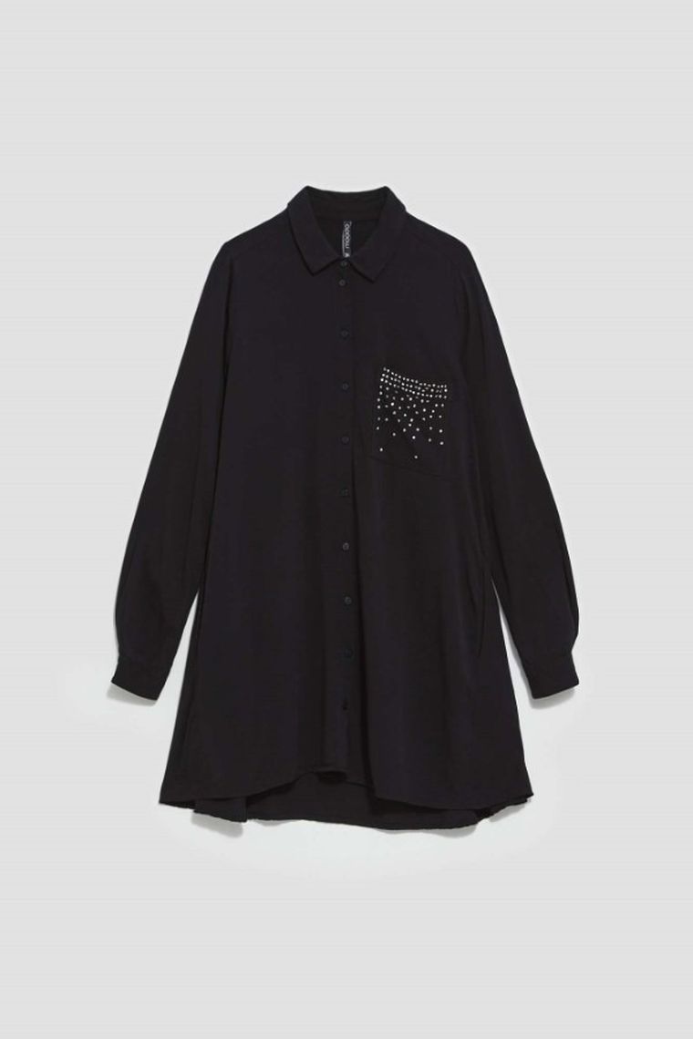 Koszula damska z długim rękawem, czarna, Moodo