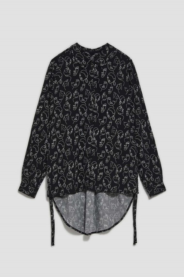 Koszula damska z długim rękawem, czarna, Moodo