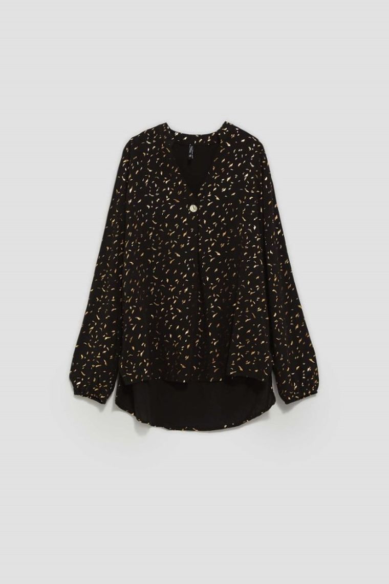 Koszula damska z długim rękawem, czarna, Moodo