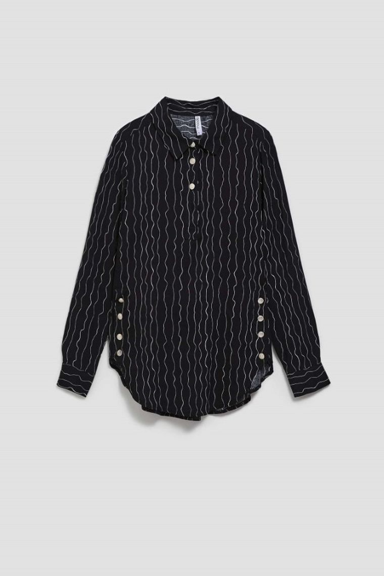 Koszula damska z długim rękawem, czarna, Moodo