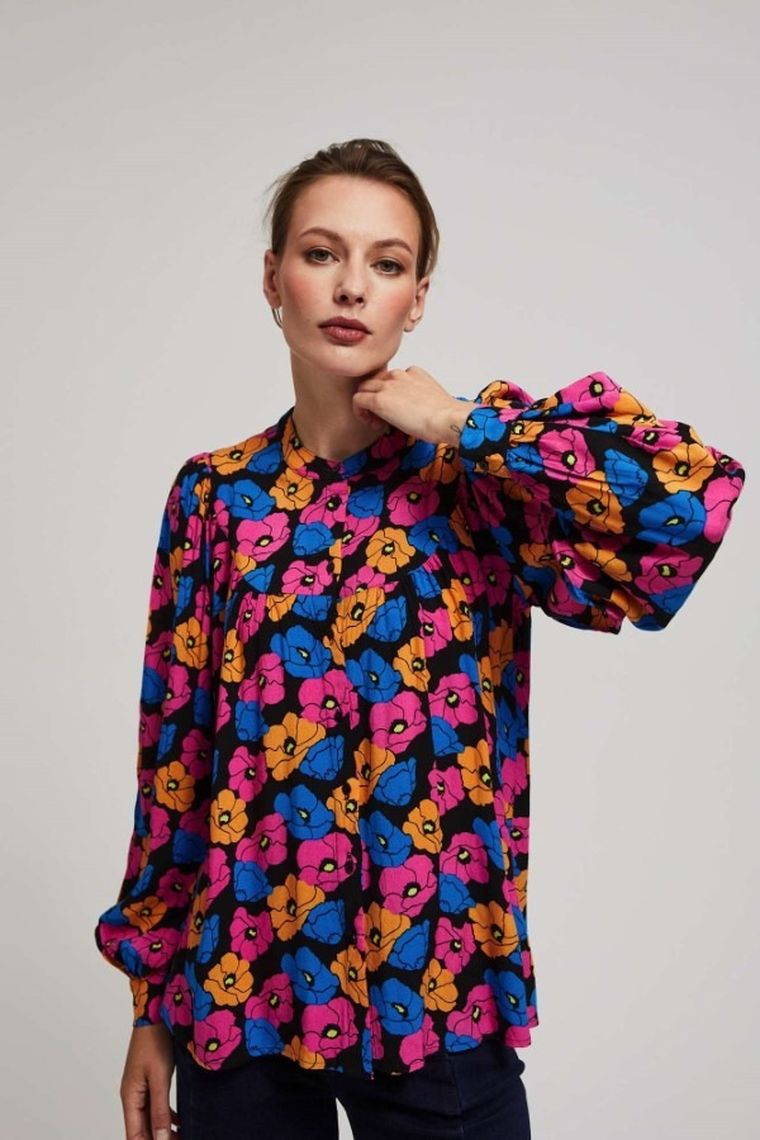 Koszula damska z długim rękawem, czarna, Moodo