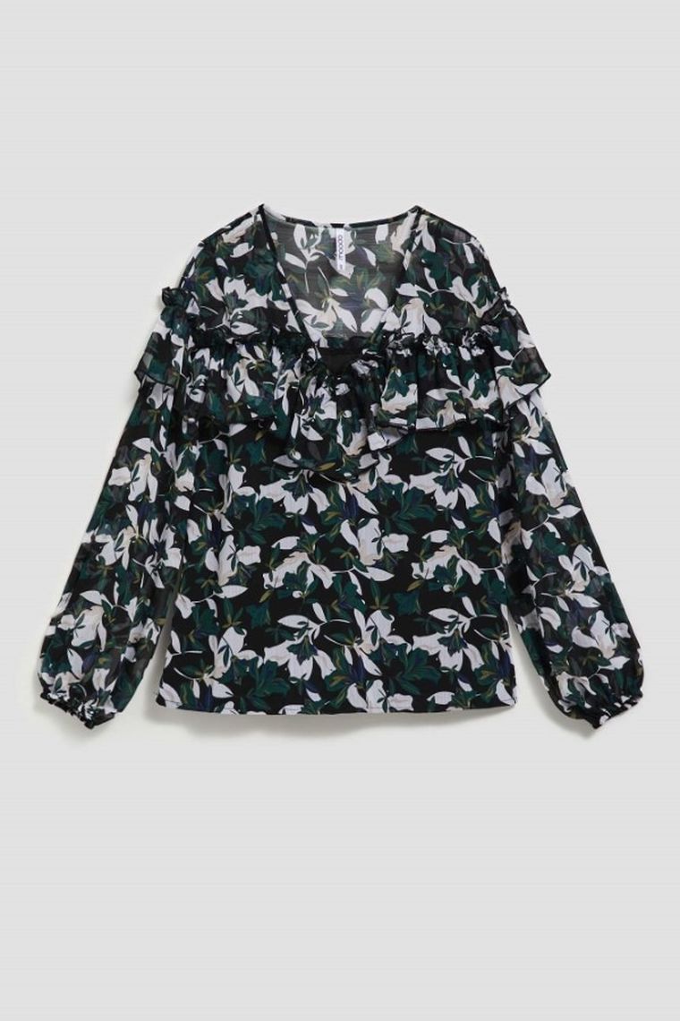 Koszula damska z długim rękawem, czarna, Moodo