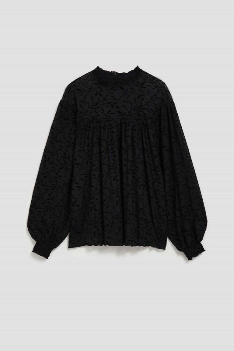 Koszula damska z długim rękawem, czarna, Moodo