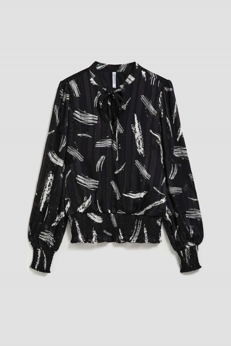 Koszula damska z długim rękawem, czarna, Moodo