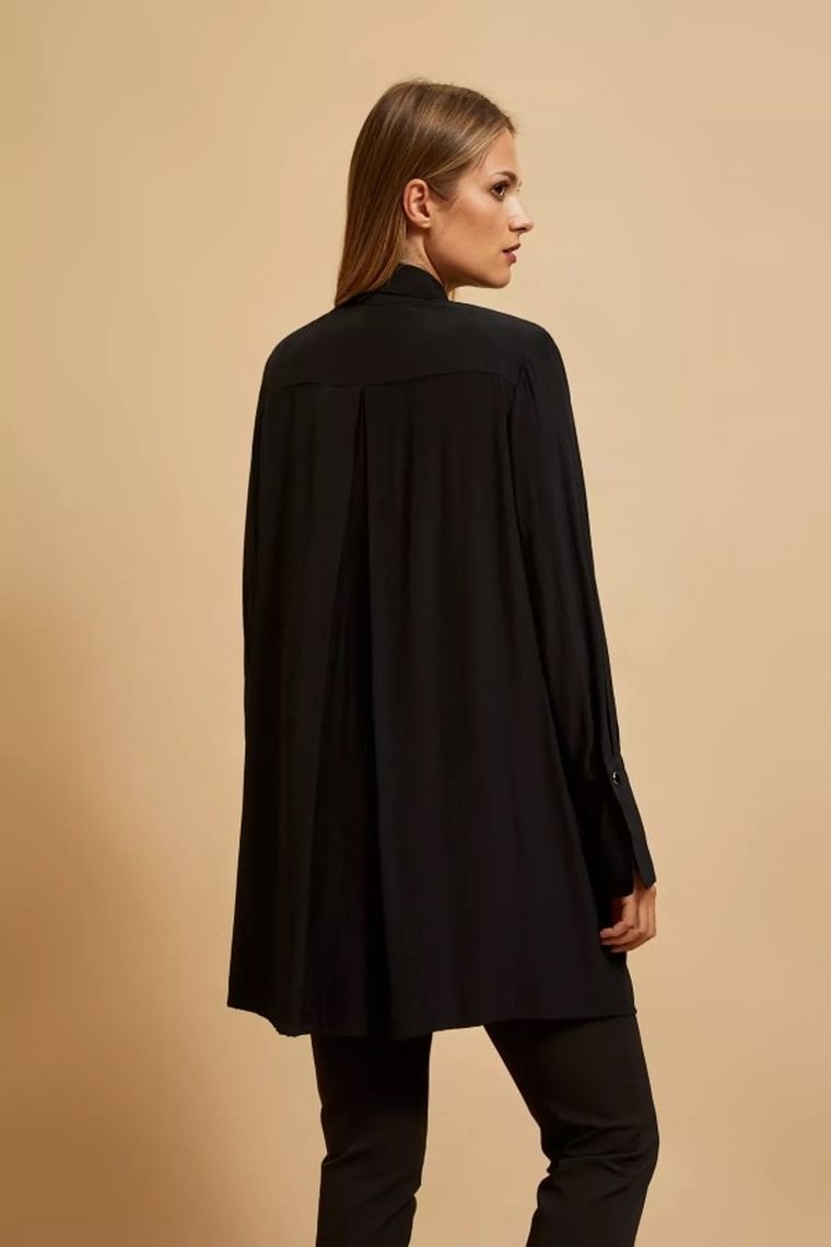 Koszula damska z długim rękawem, czarna, Moodo