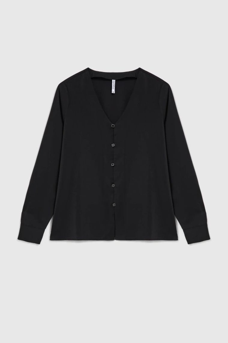 Koszula damska z długim rękawem, czarna, Moodo