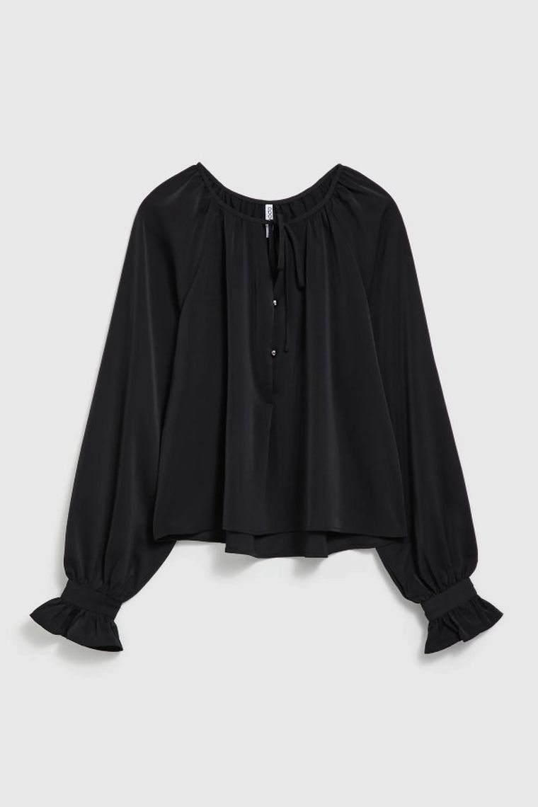 Koszula damska z długim rękawem, czarna, Moodo