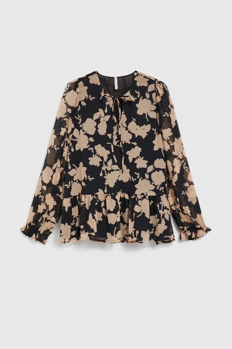 Koszula damska z długim rękawem, czarna, Moodo