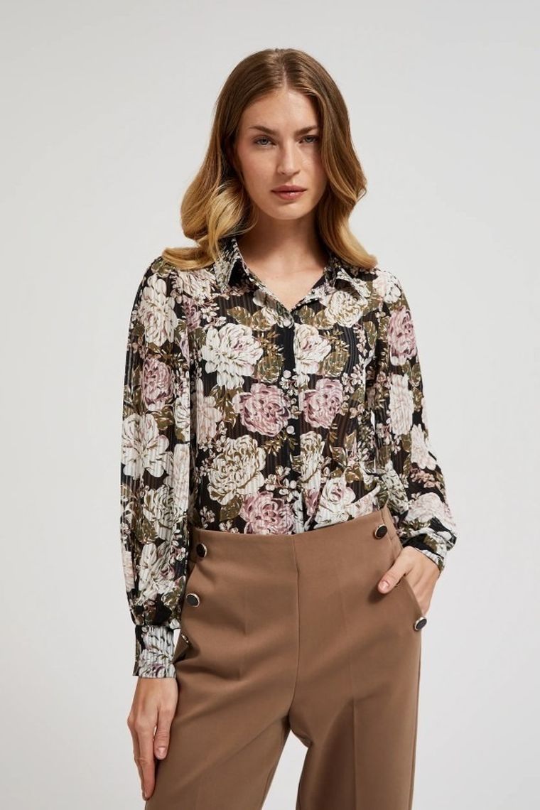 Koszula damska z długim rękawem, czarna, Moodo