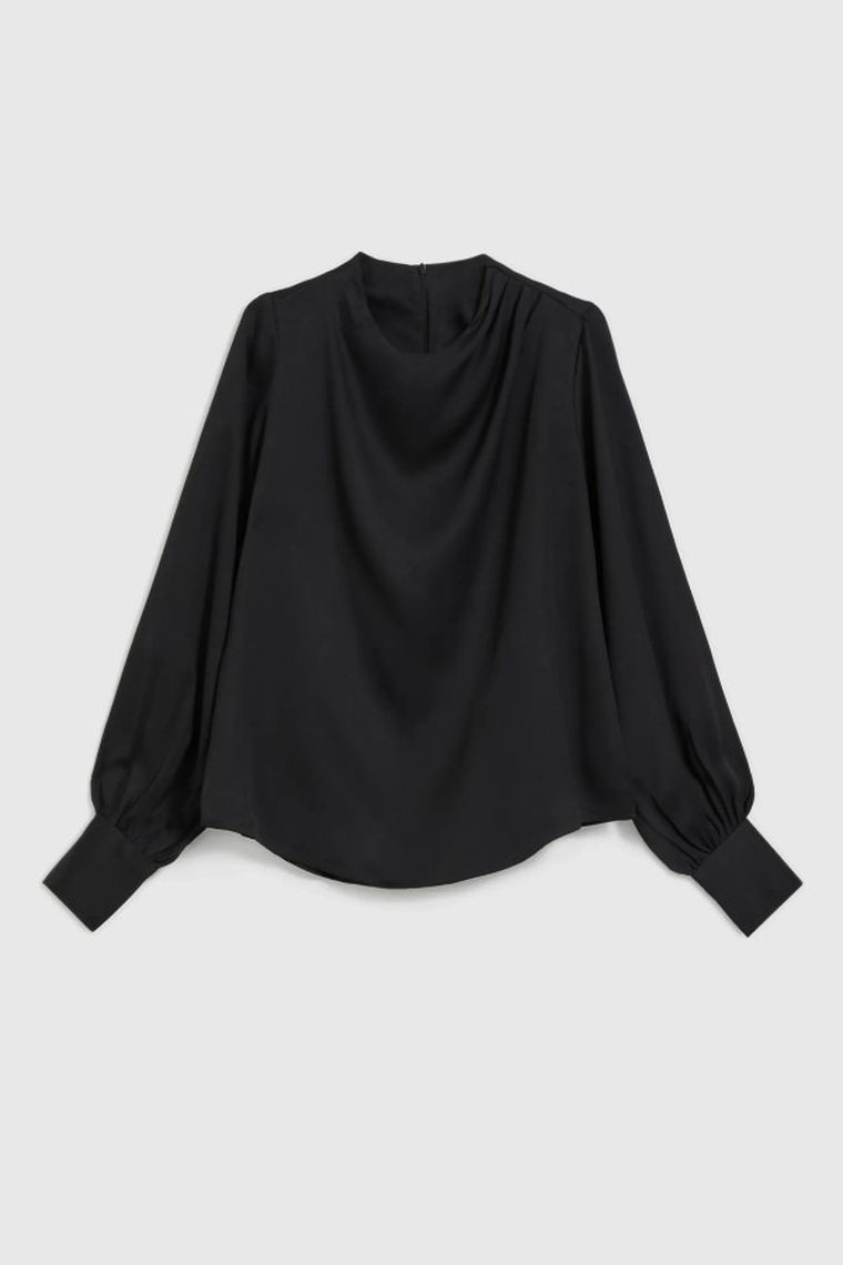 Koszula damska z długim rękawem, czarna, Moodo