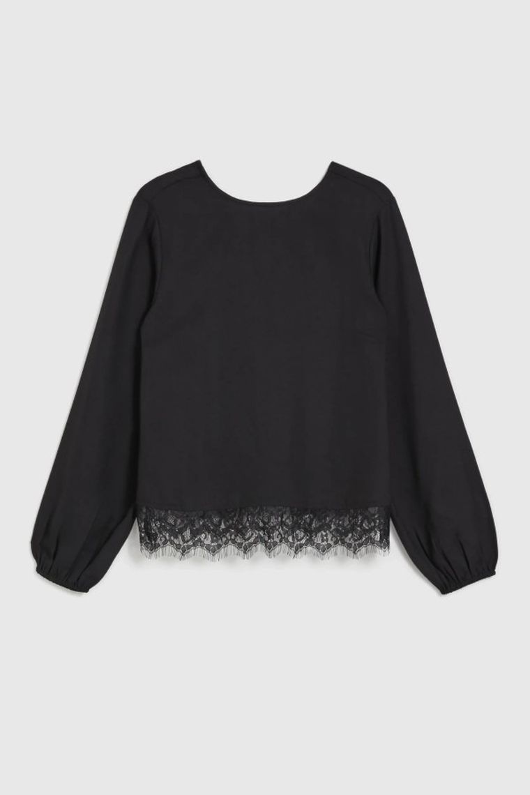 Koszula damska z długim rękawem, czarna, Moodo